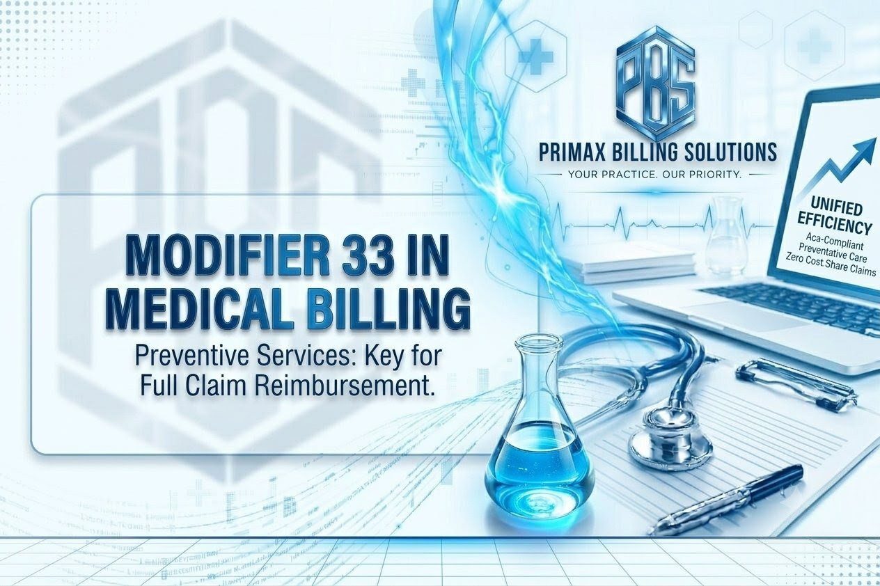 Comparison chart showing the key differences between Modifier 33 (preventive) and Modifier 25 (E/M service).